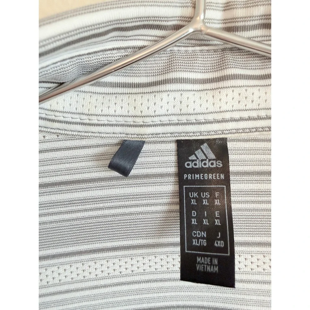 Adidas‎ Polo Shirt Men XL Grey Primegreen Striped Golf Performance GM0235